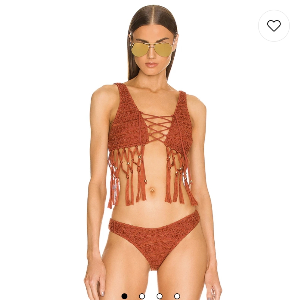 NWT Dundas x Revolve Gwen Bikini Top in Rust Crochet and Beaded Swim Top